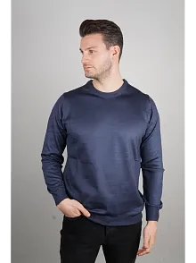 Erkek Bisiklet Yaka Kazak Uzun Kol Dokuma Triko - Indigo