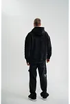 Erkek 3 İplik Pamuklu Kapüşonlu Yıkamalı Nakışlı Hoodie Sweatshirt - Siyah