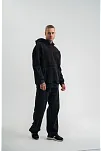 Erkek 3 İplik Pamuklu Kapüşonlu Yıkamalı Nakışlı Hoodie Sweatshirt - Siyah