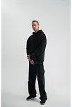 Erkek 3 İplik Pamuklu Kapüşonlu Yıkamalı Nakışlı Hoodie Sweatshirt - Siyah