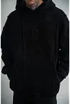 Erkek 3 İplik Pamuklu Kapüşonlu Yıkamalı Nakışlı Hoodie Sweatshirt - Siyah
