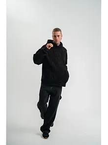 Erkek 3 İplik Pamuklu Kapüşonlu Yıkamalı Nakışlı Hoodie Sweatshirt - Siyah
