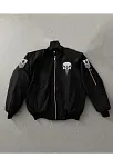 Erkek Siyah Askeri Tarz Bomber Mont Punisher Skull Detaylı Fermuarlı Cepli - Siyah