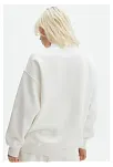 Kadın 3 İplik Pamuklu Oversize Yarım Fermuarlı Yakalı Basic Sweatshirt - Beyaz