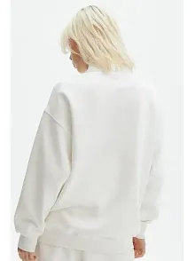 Kadın 3 İplik Pamuklu Oversize Yarım Fermuarlı Yakalı Basic Sweatshirt - Beyaz