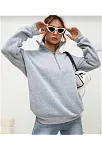 Kadın 3 İplik Pamuklu Uzun Kol Yarım Farmuarlı Yakalı  Sweatshirt - Gri