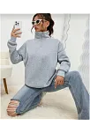 Kadın 3 İplik Pamuklu Uzun Kol Yarım Farmuarlı Yakalı  Sweatshirt - Gri
