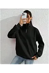 Kadın 3 İplik Pamuklu Uzun Kol Yarım Farmuarlı Yakalı Sweatshirt - Siyah