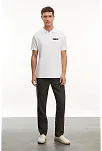 Erkek Polo Yaka Düğmeli Tişört Pike Baskılı T-shirt - Beyaz