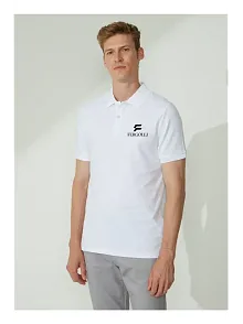 Erkek Pike Polo Yaka Tişört Düğmeli Baskılı T-shirt - Beyaz