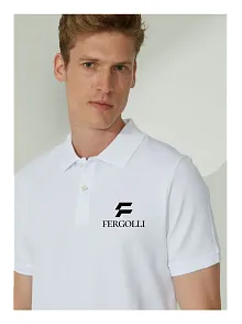Erkek Pike Polo Yaka Tişört Düğmeli Baskılı T-shirt - Beyaz
