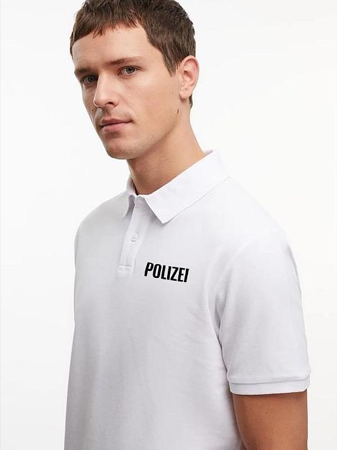 Erkek Polo Yaka Düğmeli Tişört Pike Baskılı T-shirt - Beyaz