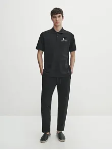 Erkek Pike Polo Yaka Tişört Düğmeli Baskılı T-shirt - Beyaz