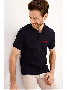 Erkek Pike Polo Yaka Tişört Düğmeli Baskılı T-shirt - Beyaz