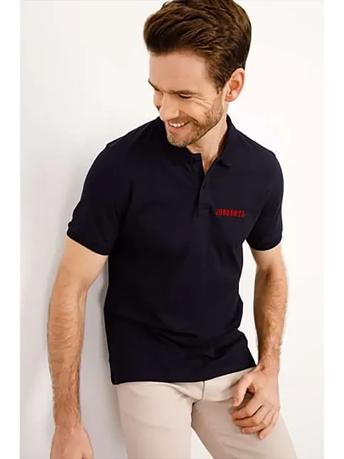 Erkek Pike Polo Yaka Tişört Düğmeli Baskılı T-shirt - Beyaz