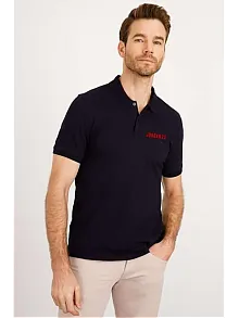 Erkek Pike Polo Yaka Tişört Düğmeli Baskılı T-shirt - Beyaz