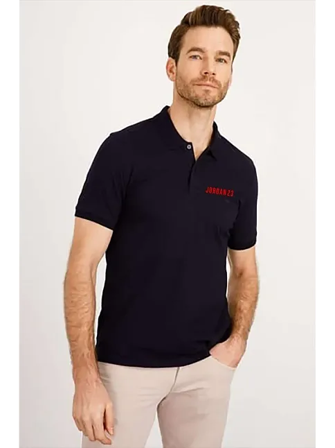 Erkek Pike Polo Yaka Tişört Düğmeli Baskılı T-shirt - Beyaz
