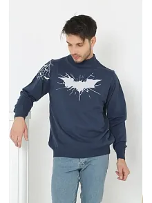Erkek Yarım Bağazlı Kazak Baskılı Dokuma Triko - Indigo
