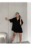 Kadın Yarım Fermuarlı Tişört Kısa Kol T-shirt - Siyah