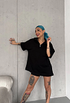 Kadın Yarım Fermuarlı Tişört Kısa Kol T-shirt - Siyah