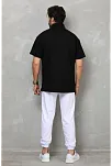 Erkek Yarım Fermuarlı Düz Oversize T-shirt - Siyah