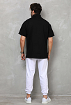 Erkek Yarım Fermuarlı Düz Oversize T-shirt - Siyah