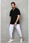 Erkek Yarım Fermuarlı Düz Oversize T-shirt - Siyah