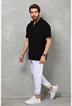 Erkek Yarım Fermuarlı Düz Oversize T-shirt - Siyah