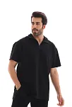 Erkek Yarım Fermuarlı Düz Oversize T-shirt - Siyah