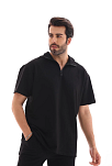 Erkek Yarım Fermuarlı Düz Oversize T-shirt - Siyah