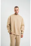 Erkek Uzun Kol Bisiklet Yaka 3 İplik Pamuklu Kışlık Sweatshirt  - Bej