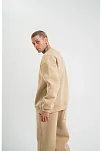 Erkek Uzun Kol Bisiklet Yaka 3 İplik Pamuklu Kışlık Sweatshirt  - Bej
