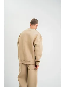 Erkek Uzun Kol Bisiklet Yaka 3 İplik Pamuklu Kışlık Sweatshirt  - Bej
