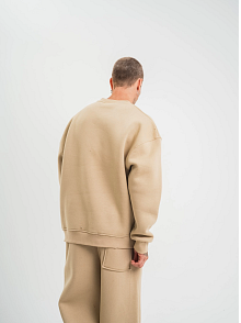 Erkek Uzun Kol Bisiklet Yaka 3 İplik Pamuklu Kışlık Sweatshirt  - Bej