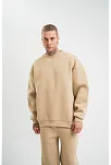 Erkek Uzun Kol Bisiklet Yaka 3 İplik Pamuklu Kışlık Sweatshirt  - Bej