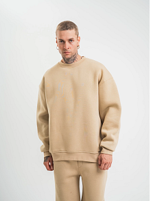 Erkek Uzun Kol Bisiklet Yaka 3 İplik Pamuklu Kışlık Sweatshirt  - Bej
