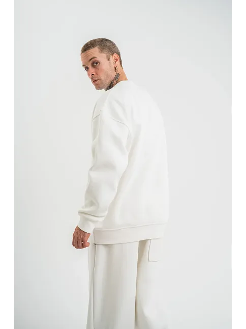 Erkek Uzun Kol Bisiklet Yaka 3 İplik Pamuklu Kışlık Sweatshirt  - Beyaz