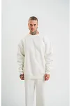 Erkek Uzun Kol Bisiklet Yaka 3 İplik Pamuklu Kışlık Sweatshirt  - Beyaz