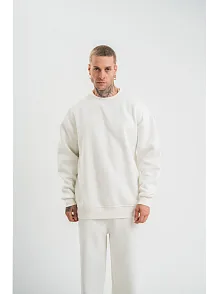 Erkek Uzun Kol Bisiklet Yaka 3 İplik Pamuklu Kışlık Sweatshirt  - Beyaz