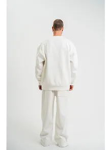 Erkek Uzun Kol Bisiklet Yaka 3 İplik Pamuklu Kışlık Sweatshirt  - Beyaz