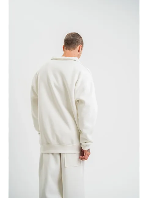 Erkek Uzun Kol Bisiklet Yaka 3 İplik Pamuklu Kışlık Sweatshirt  - Beyaz