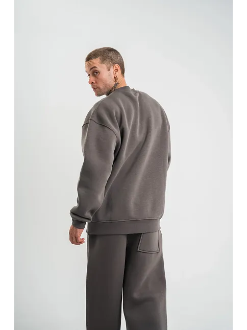 Erkek Uzun Kol Bisiklet Yaka 3 İplik Pamuklu Kışlık Sweatshirt  - Füme