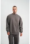 Erkek Uzun Kol Bisiklet Yaka 3 İplik Pamuklu Kışlık Sweatshirt  - Füme