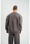 Erkek Uzun Kol Bisiklet Yaka 3 İplik Pamuklu Kışlık Sweatshirt  - Füme