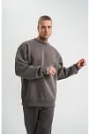 Erkek Uzun Kol Bisiklet Yaka 3 İplik Pamuklu Kışlık Sweatshirt  - Füme