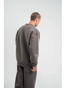 Erkek Uzun Kol Bisiklet Yaka 3 İplik Pamuklu Kışlık Sweatshirt  - Füme