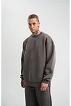 Erkek Uzun Kol Bisiklet Yaka 3 İplik Pamuklu Kışlık Sweatshirt  - Füme