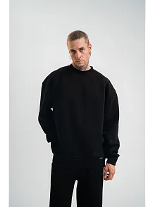 Erkek Uzun Kol Bisiklet Yaka 3 İplik Pamuklu Kışlık Sweatshirt - Siyah