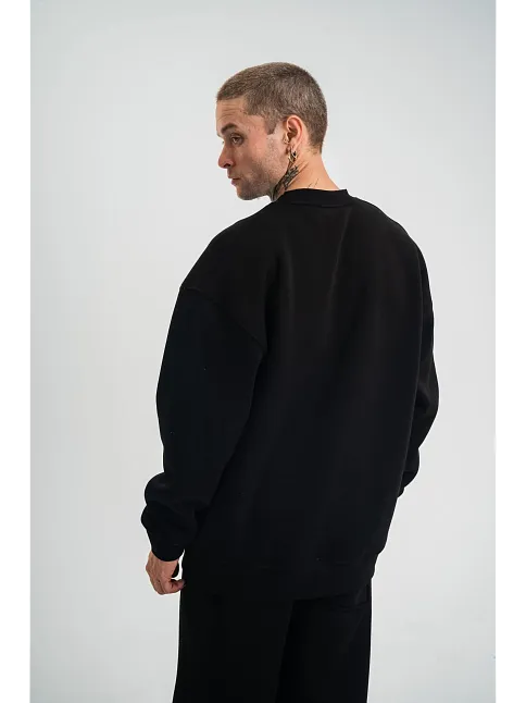 Erkek Uzun Kol Bisiklet Yaka 3 İplik Pamuklu Kışlık Sweatshirt - Siyah