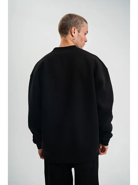 Erkek Uzun Kol Bisiklet Yaka 3 İplik Pamuklu Kışlık Sweatshirt - Siyah